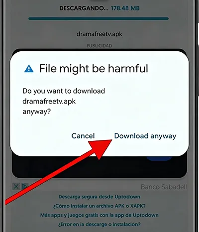 Confirmación de descarga APK